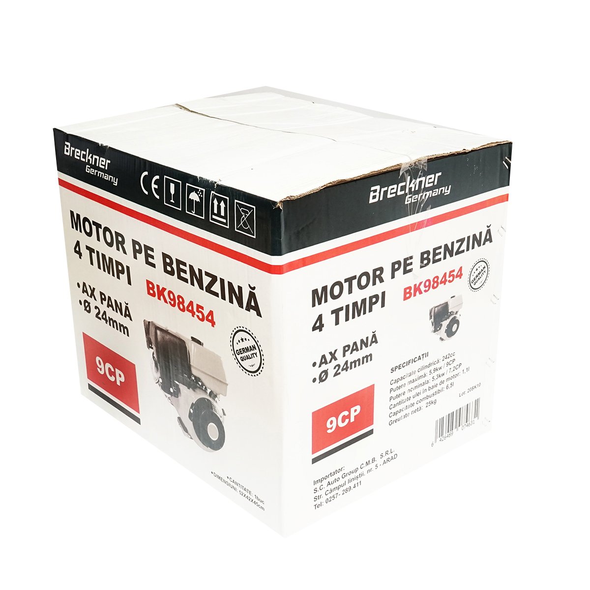 Motor pe benzina 9CP, 4 timpi, ax cu pana 25mm pornire sfoara Breckner Germany